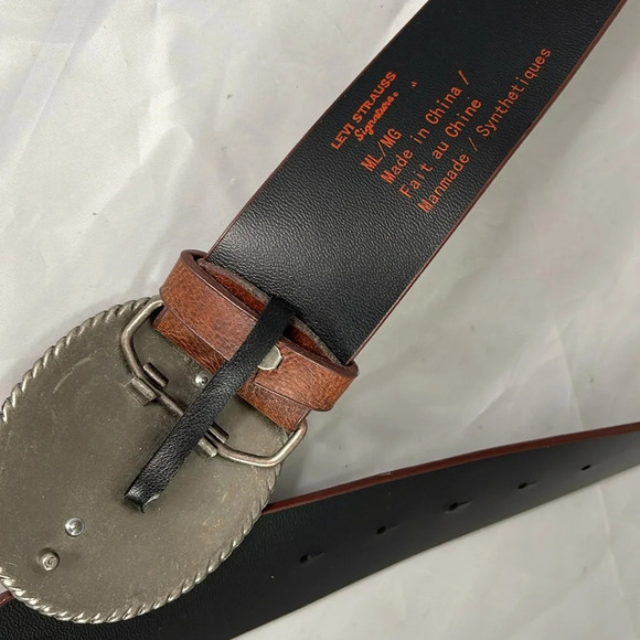 SIGNATURE Levi Strauss Boho Wide Western Belt Brown Vegan Leather Peg & Hole M/L - Picture 6 of 11
